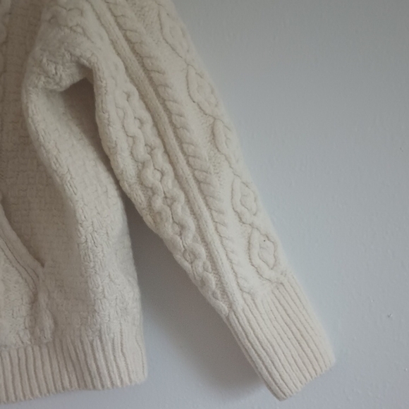 Carraig Donn Women's Medium Vintage Merino Wool Sweater Cream Cable Knit Cowl - Picture 4 of 8